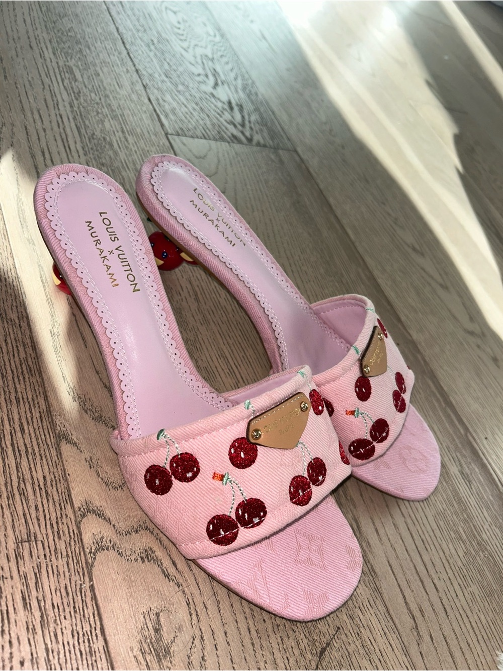 Louis Vuitton Pink Cherry Embroidered Slide Mules